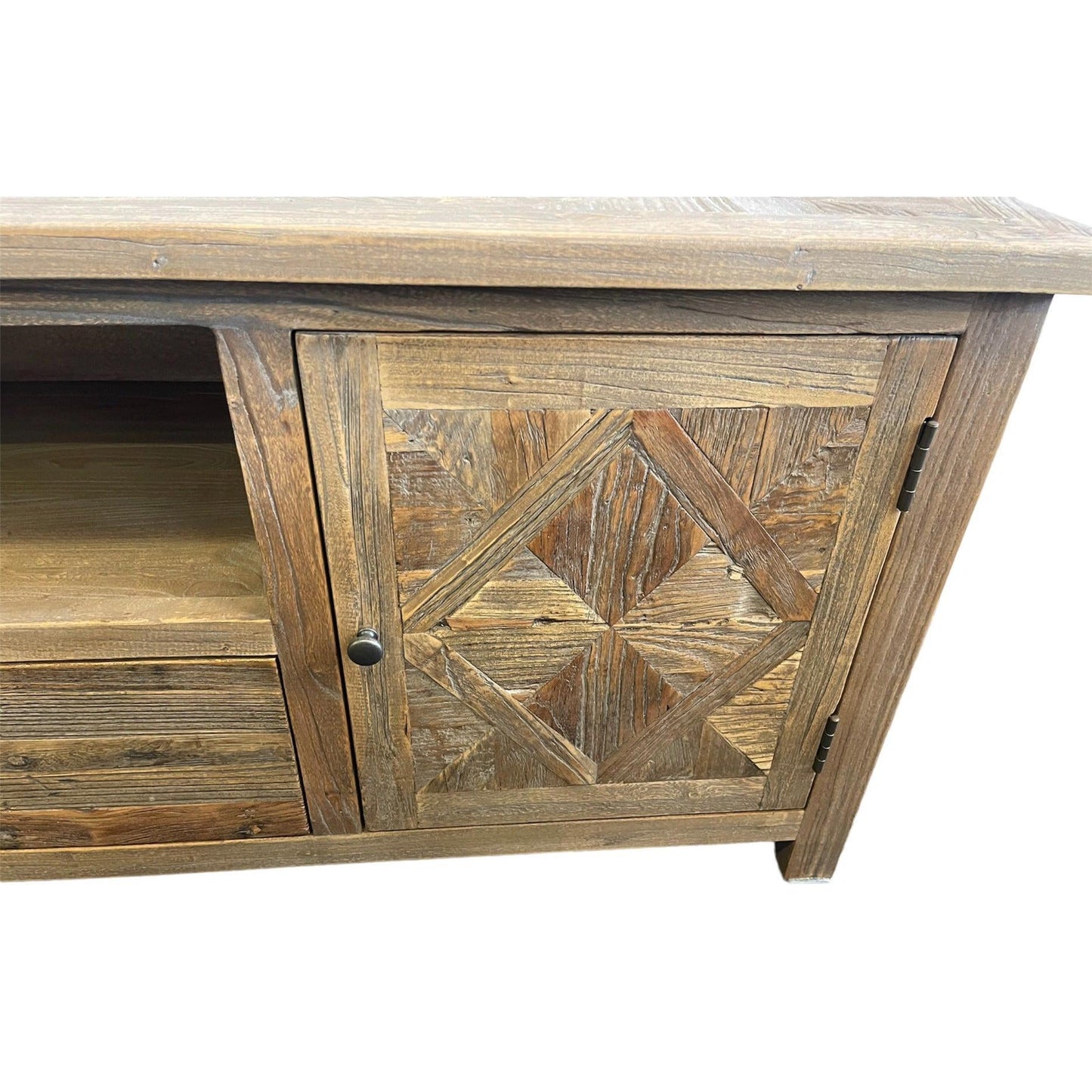 RECYCLED ELM 150CM PARQUETRY TOP TV UNIT - MyChocolateWood