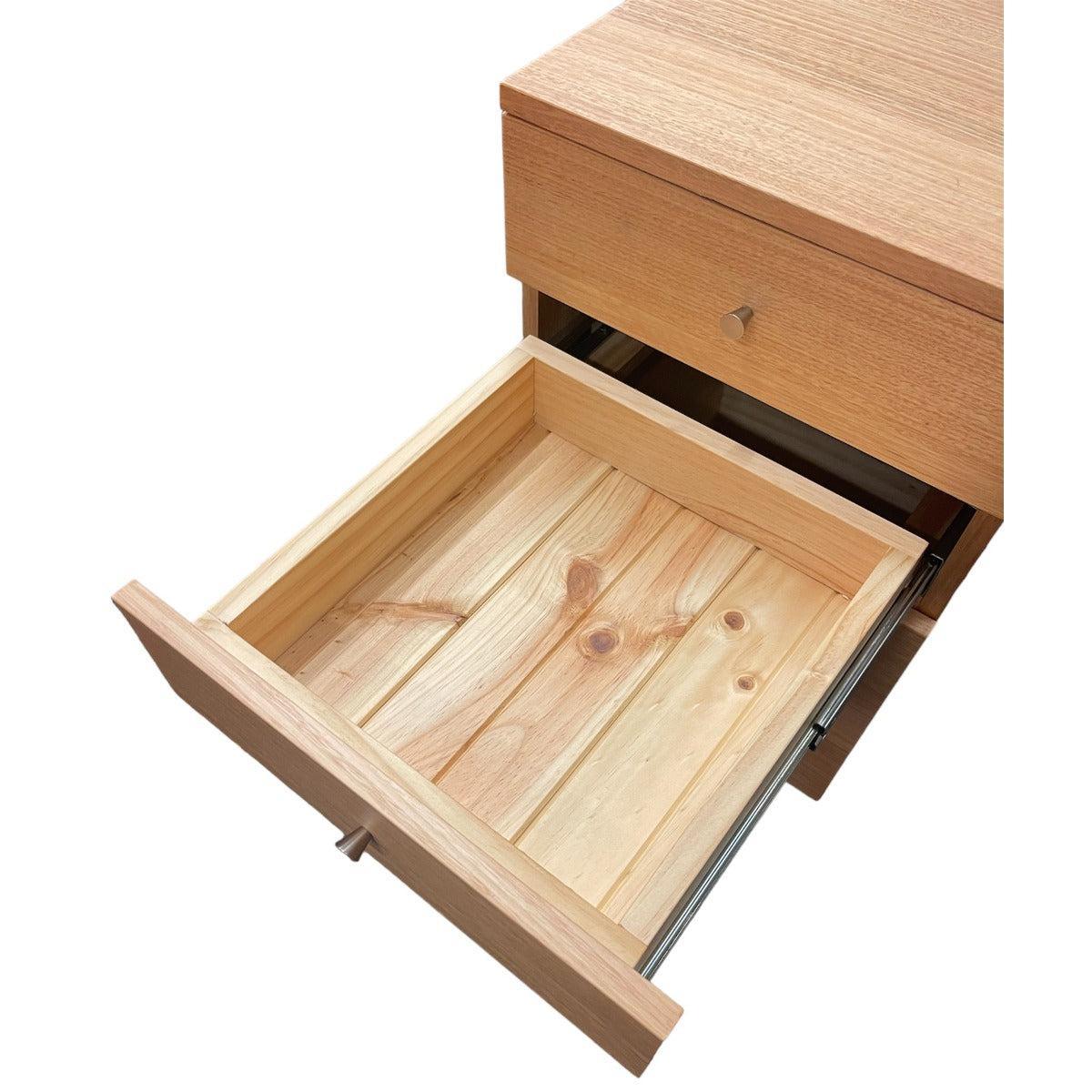 TELMA TASSIE OAK SMALL FILING CABINET IN CLEAR LACQUER ON WHEELS - MyChocolateWood