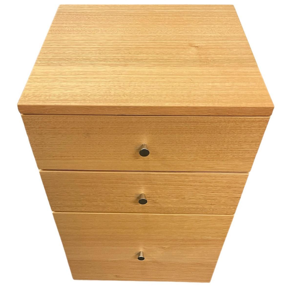 TELMA TASSIE OAK SMALL FILING CABINET IN CLEAR LACQUER ON WHEELS - MyChocolateWood