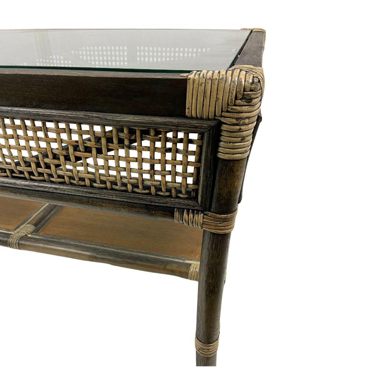 CAMINO RATTAN & MANGO COFFEE TABLE BLACK SHADOW WITH GLASS TOP - MyChocolateWood