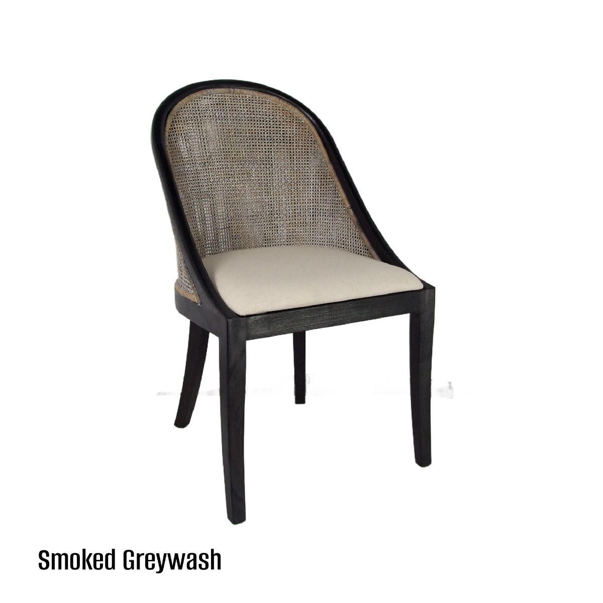 SOUTHAMPTON HAMPTONS SOLID MINDI WOOD/ RATTAN DINING CHAIR/ LOUNGE CHAIR IN SMOKED GREYWASH