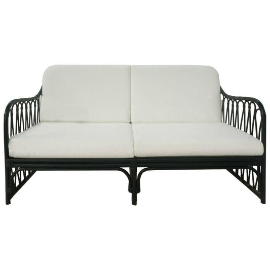 RUSSO HAMPTON BLACK RATTAN 2.5 SEATER SOFA SETTEE COUCH WHITE CUSHION - MyChocolateWood
