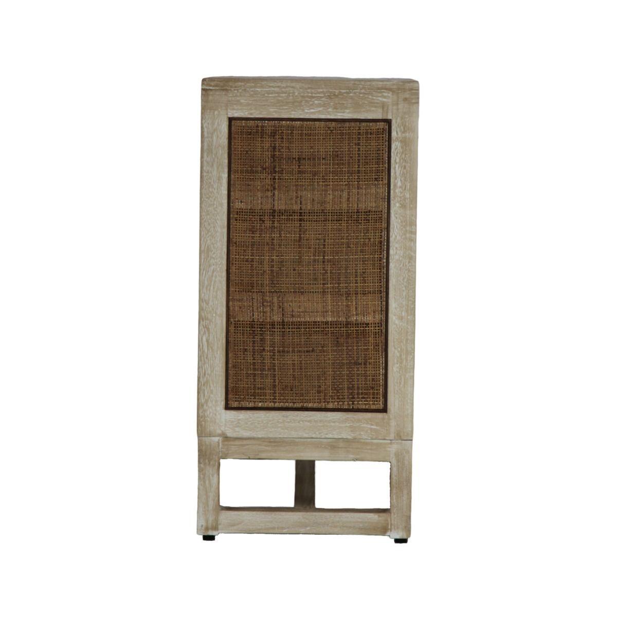 BERMUDA HAMPTONS MANGO WOOD & RATTAN TALLBOY 3-DRAWER CHEST RUSTIC GREYWASH - MyChocolateWood