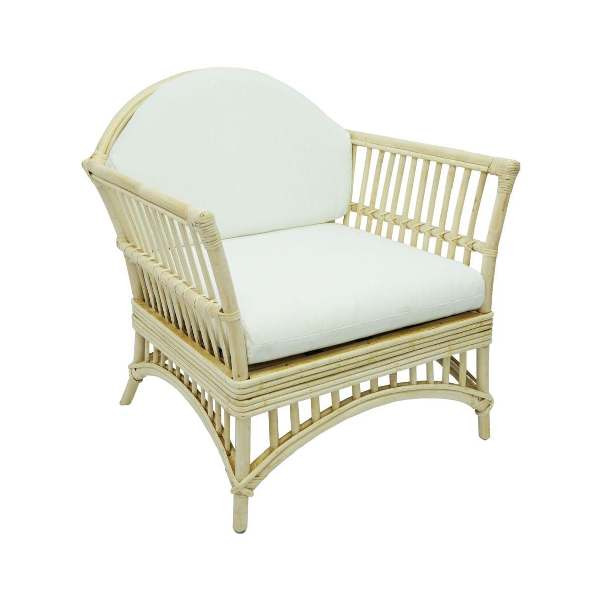 DENIZE HAMPTONS RATTAN ARMCHAIR IN NATURAL WITH A WHITE CUSHION AND AN ADDITIONAL OUTDOORS COVER IN BLUE & WHITE STRIPES - MyChocolateWood
