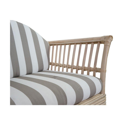 DENIZE HAMPTONS RATTAN ARMCHAIR IN NATURAL WITH A WHITE CUSHION AND AN ADDITIONAL OUTDOORS COVER IN BROWN & WHITE STRIPES - MyChocolateWood