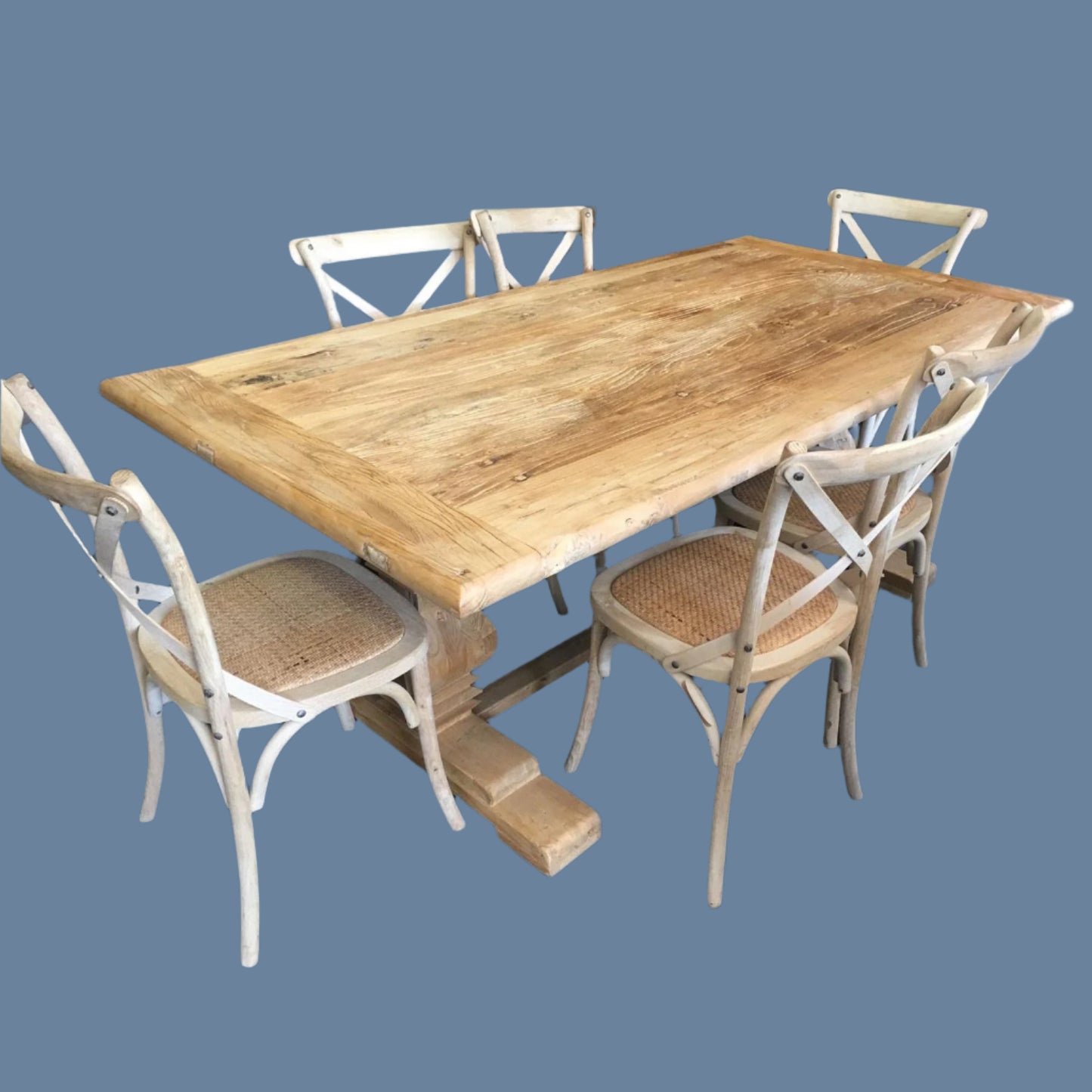 CLIFTON RUSTIC RECYCLED ELM DINING TABLE HAMPTONS STYLE 250CM - NATURAL DRIFTWOOD - MyChocolateWood