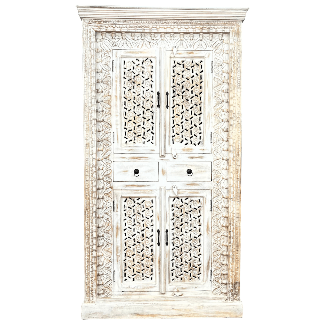 BETHANY 2 DOORS & 2 DRAWERS ORNATE ASIAN STYLE CUPBOARD IN MANGO WOOD - MyChocolateWood