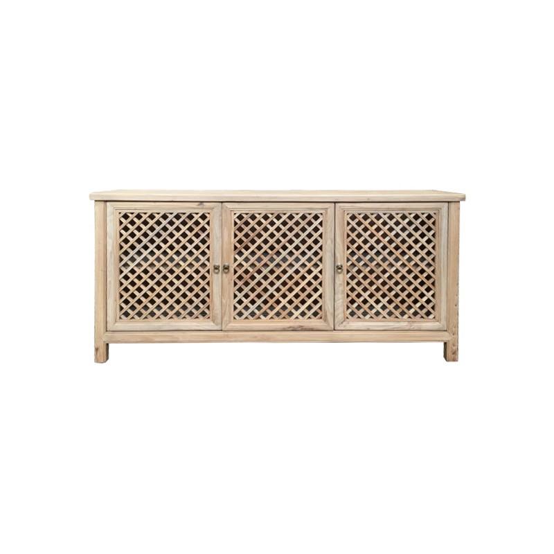RAFAEL RECYCLED ELM BUFFET IN NATURAL FINISH WITH 3 LATTICE DOORS - MyChocolateWood