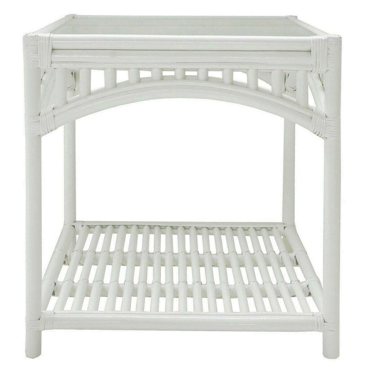 DENIZE WHITE RATTAN SIDE TABLE/LAMP TABLE - MyChocolateWood