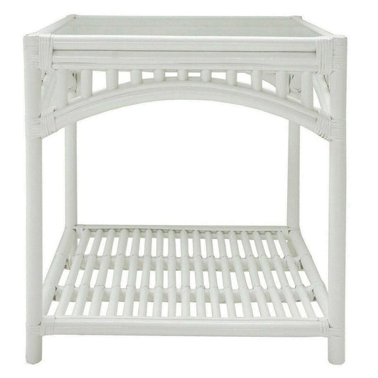 DENIZE WHITE RATTAN SIDE TABLE/LAMP TABLE - MyChocolateWood