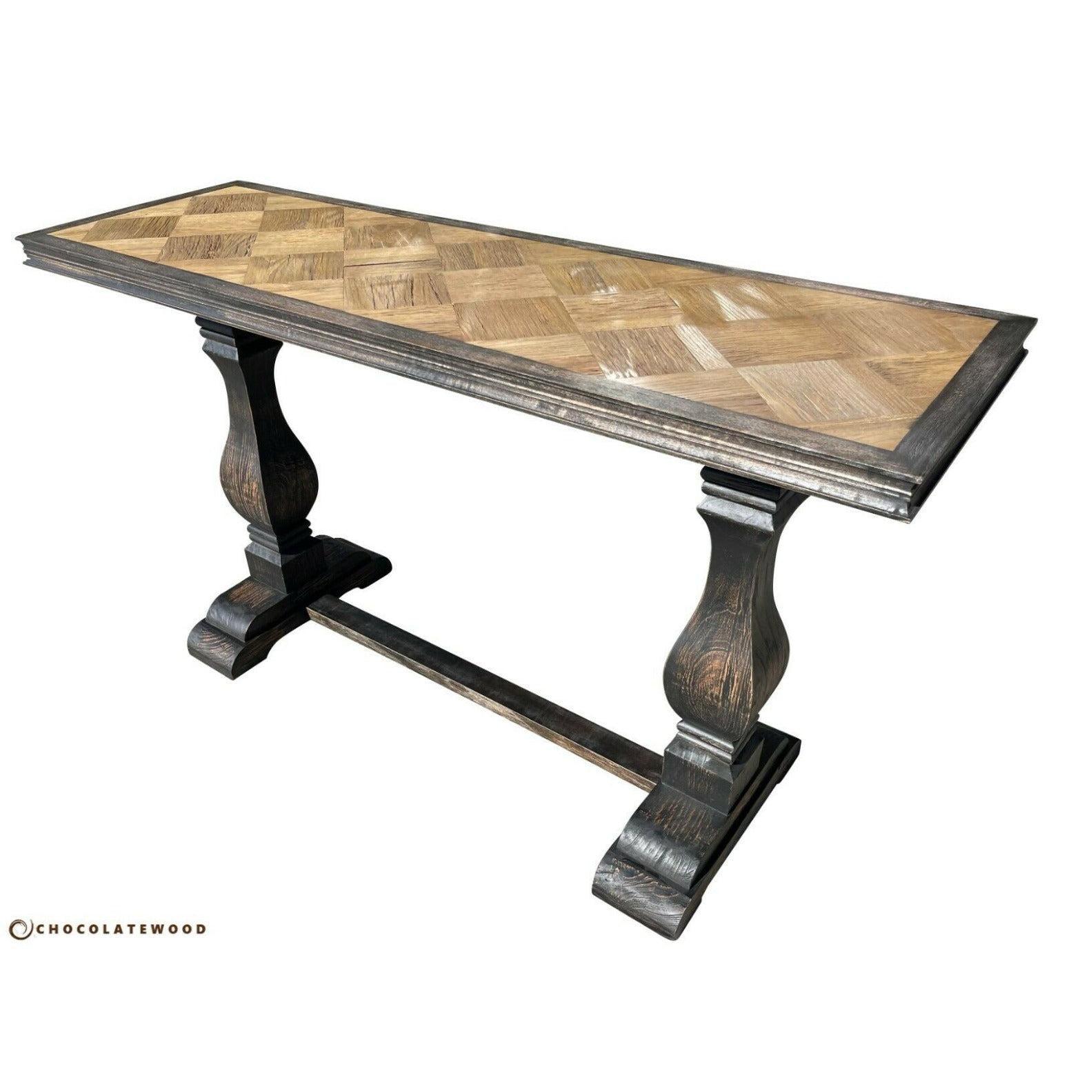 EMPRESS FRENCH PROVINCIAL RECYCLED OAK PEDESTAL HALL TABLE CONSOLE BROWN BROWN - FLOOR STOCK CLEARANCE - MyChocolateWood