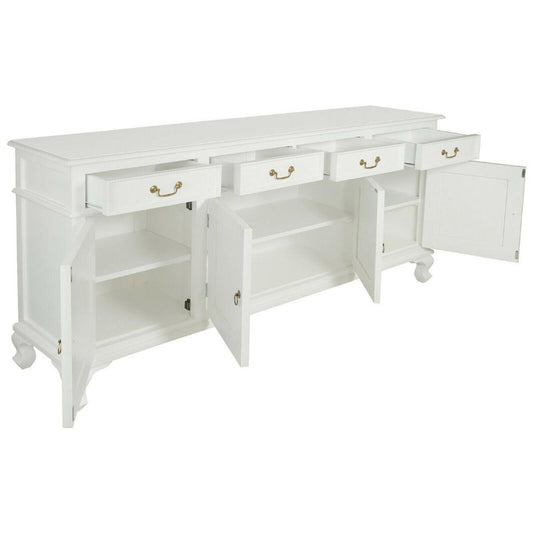 STEWART QUEEN ANN STYLE SOLID MAHOGANY 4 DOORS 4 DRAWERS 200CM BUFFET/SIDEBOARD IN SOLID WHITE - MyChocolateWood