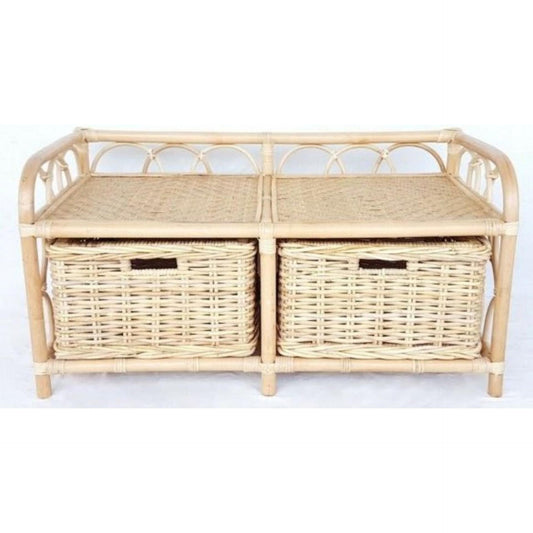 RATTAN STORAGE BENCH/HALLWAY BENCH W/ 2 RATTAN STORAGE BASKETS/ IN NATURAL - MyChocolateWood
