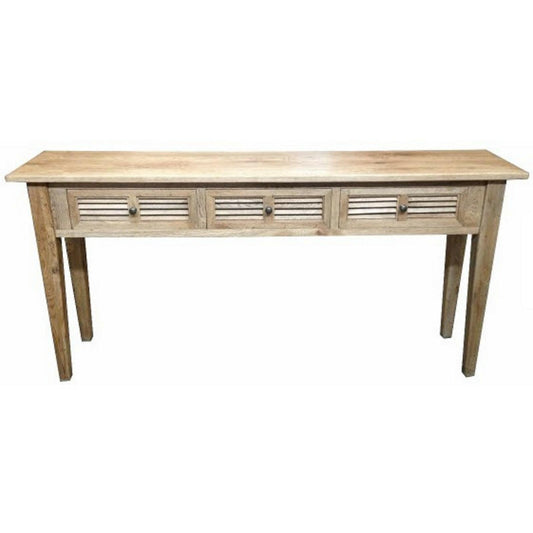 PALM BEACH SOLID OAK LOUVRE STYLE HALL TABLE/CONSOLE TABLE 3 DRAWERS IN SOLID OAK - MyChocolateWood