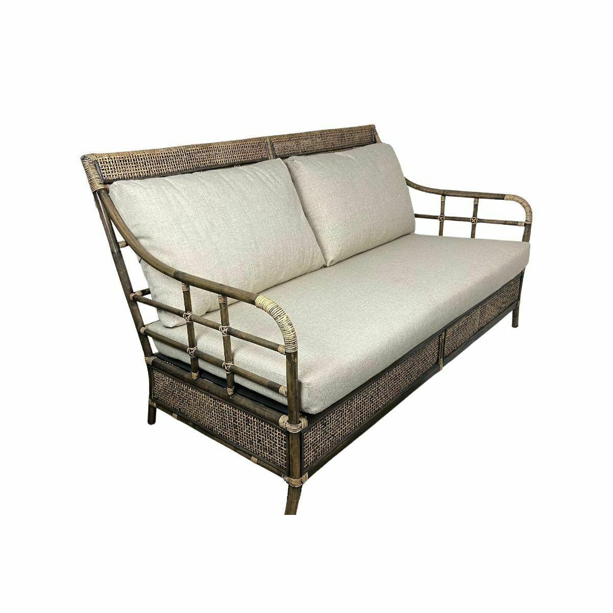 CAMINO RATTAN & MANGO 2.5-SEATER SOFA COUCH BLACK SHADOW W/ BELIZE TAUPE FABRIC - MyChocolateWood