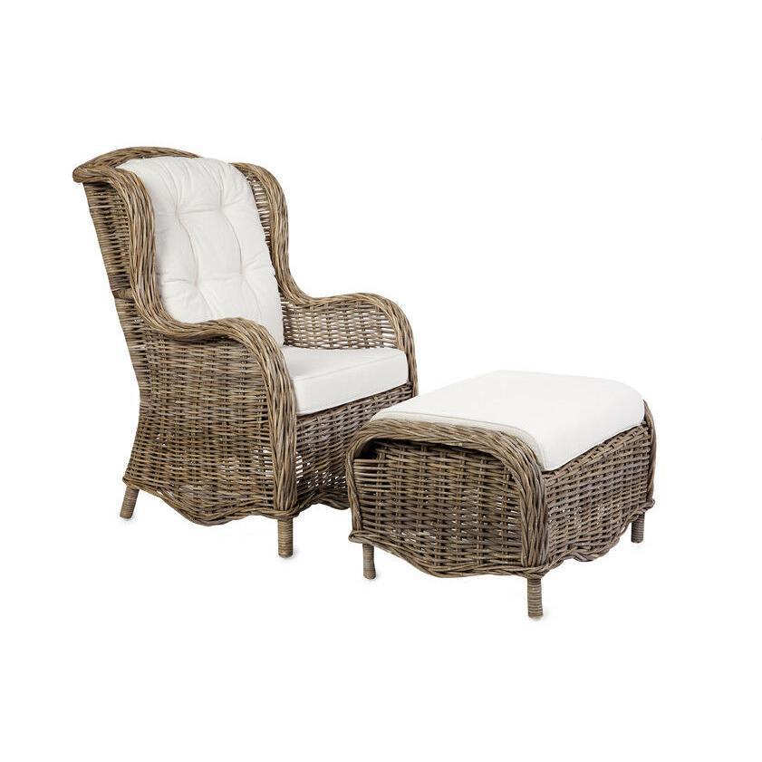 PRINCE CHAIR / RATTAN LOUNGE CHAIR/ ACCENT CHAIR/ ARMCHAIR - KUBU GREY + OTTOMAN - MyChocolateWood