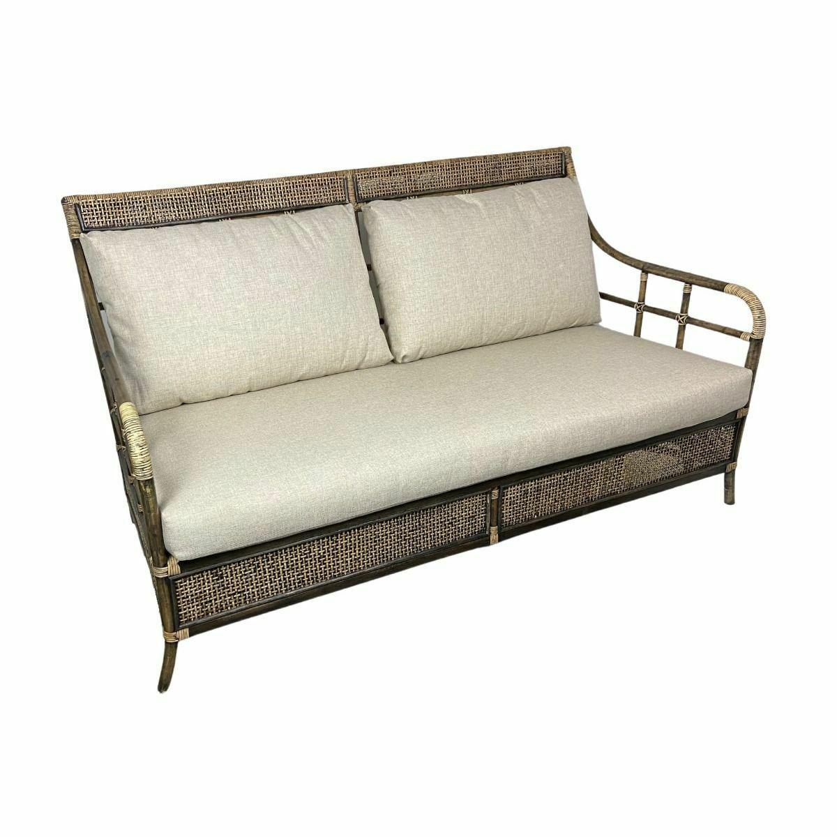 CAMINO RATTAN & MANGO 2.5-SEATER SOFA COUCH BLACK SHADOW W/ BELIZE TAUPE FABRIC - MyChocolateWood