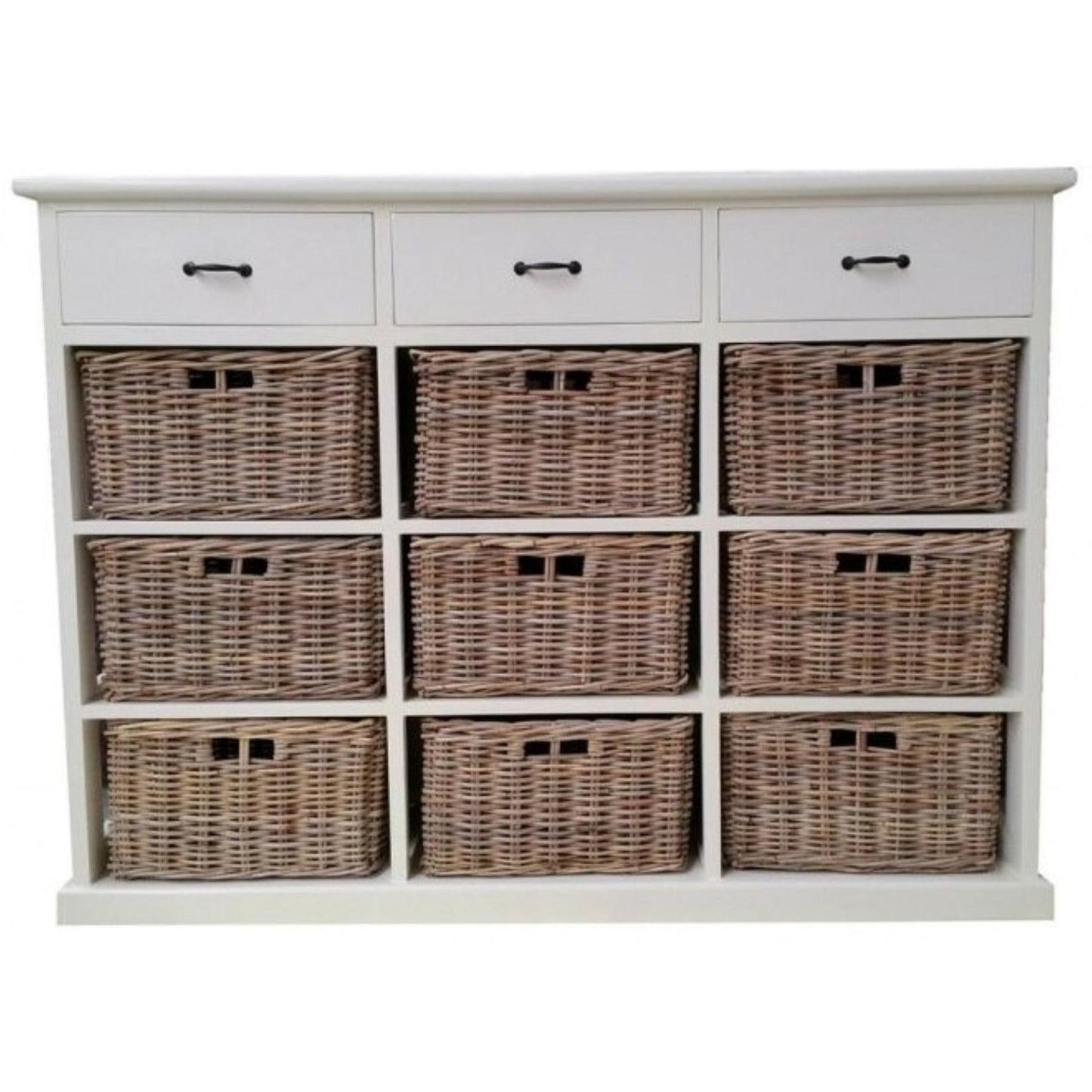 NICE SOLID MAHOGANY JUMBO SIZE DRESSER WITH 9 WICKER BASKETS & 3 TIMBER DRAWERS - MyChocolateWood
