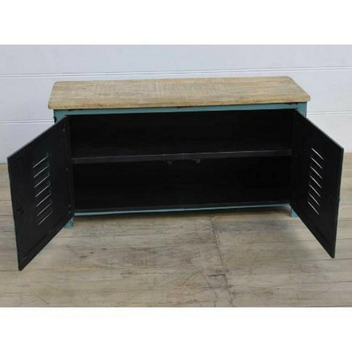 NEWTON VINTAGE IRON LOCKER SIDEBOARD BUFFET/RECLAIMED RAILWAY SLEEPER WOOD