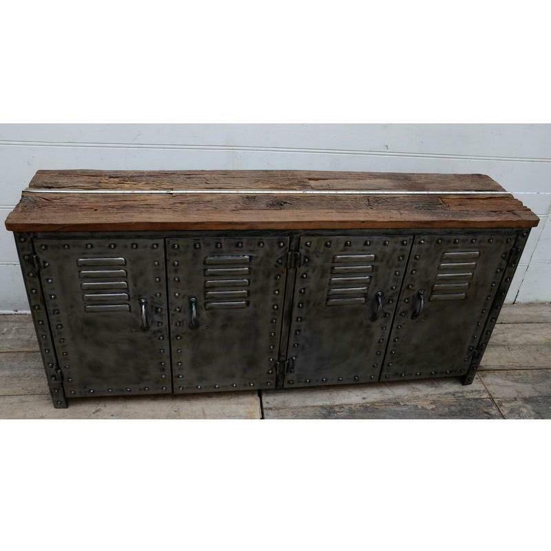 NEWTON VINTAGE IRON LOCKER SIDEBOARD BUFFET/RECLAIMED RAILWAY SLEEPER WOOD