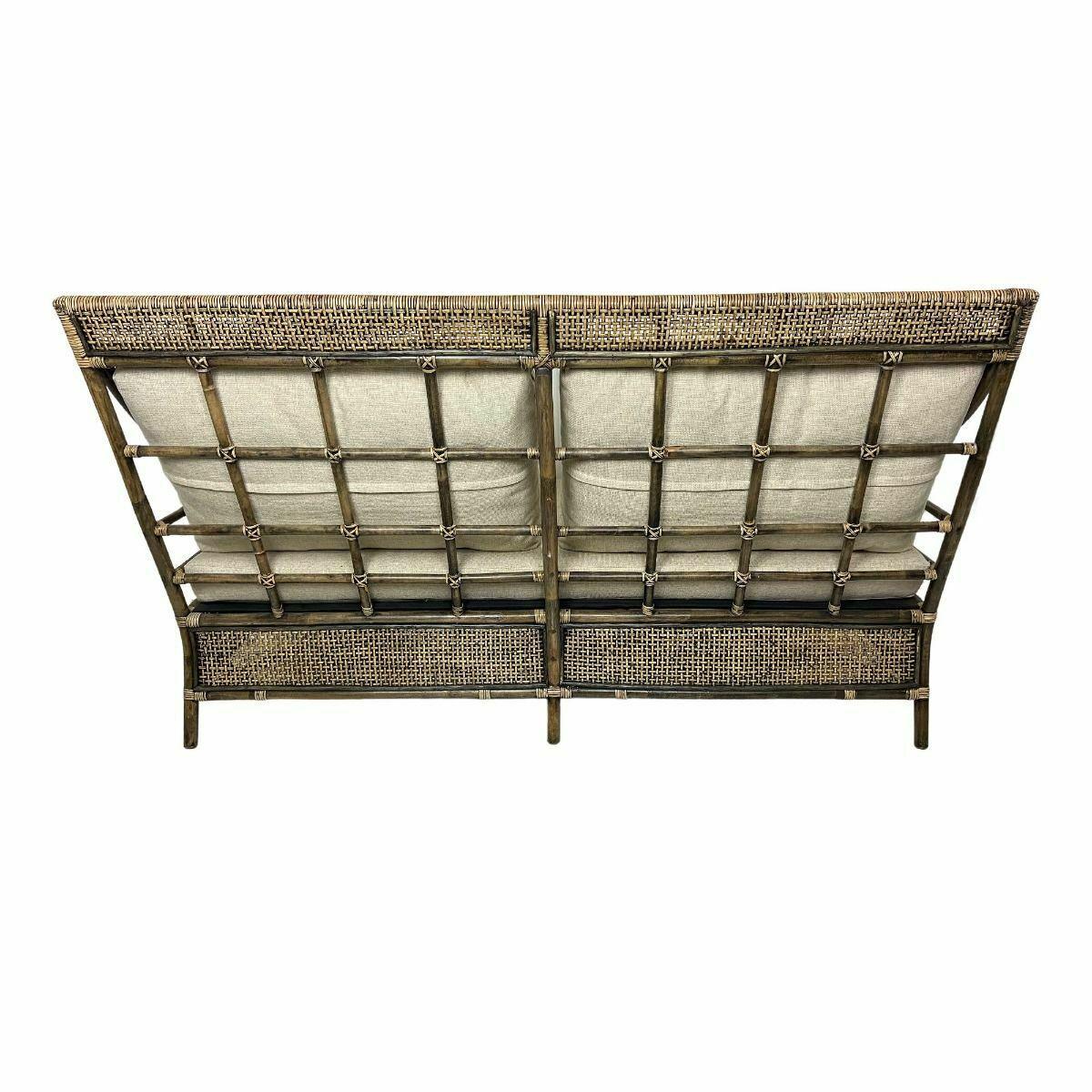 CAMINO RATTAN & MANGO 2.5-SEATER SOFA COUCH BLACK SHADOW W/ BELIZE TAUPE FABRIC - MyChocolateWood