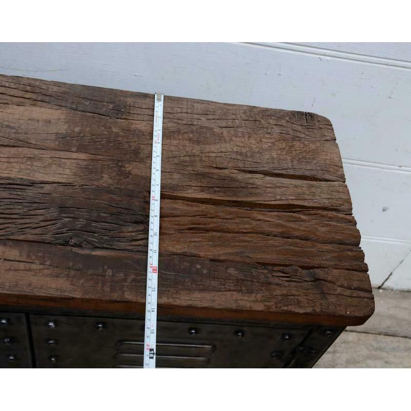NEWTON VINTAGE IRON LOCKER SIDEBOARD BUFFET/RECLAIMED RAILWAY SLEEPER WOOD