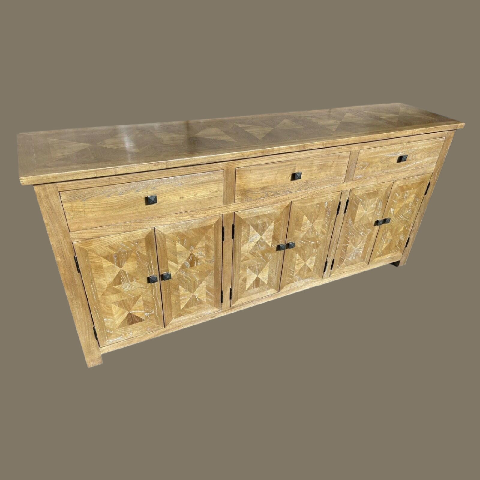 KENSIT HAMPTONS RUSTIC RECYCLED ELM BUFFET/ SIDEBOARD PARQUETRY PATTERN 3 DRAWERS 6 DOORS 200 CM - MyChocolateWood