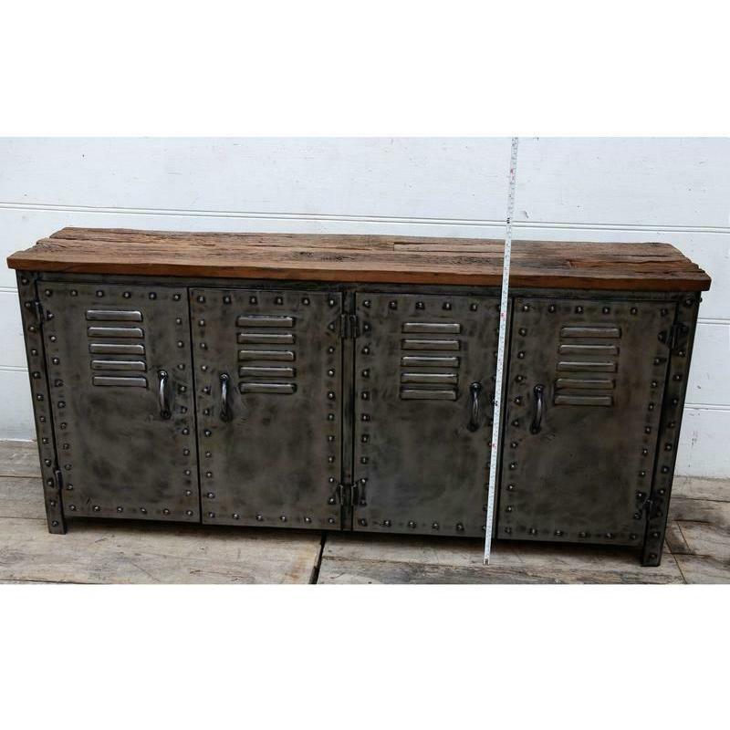 NEWTON VINTAGE IRON LOCKER SIDEBOARD BUFFET/RECLAIMED RAILWAY SLEEPER WOOD