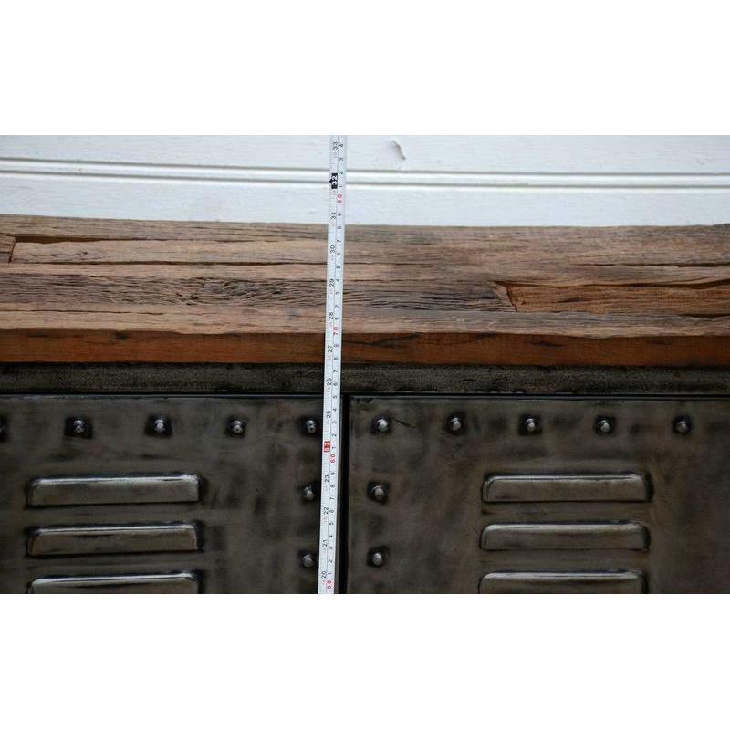 NEWTON VINTAGE IRON LOCKER SIDEBOARD BUFFET/RECLAIMED RAILWAY SLEEPER WOOD