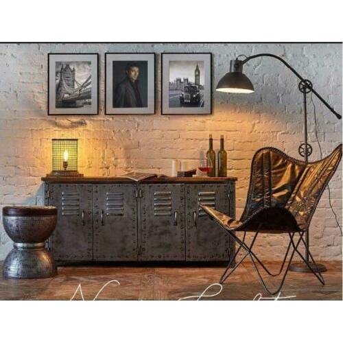 NEWTON VINTAGE IRON LOCKER SIDEBOARD BUFFET/RECLAIMED RAILWAY SLEEPER WOOD