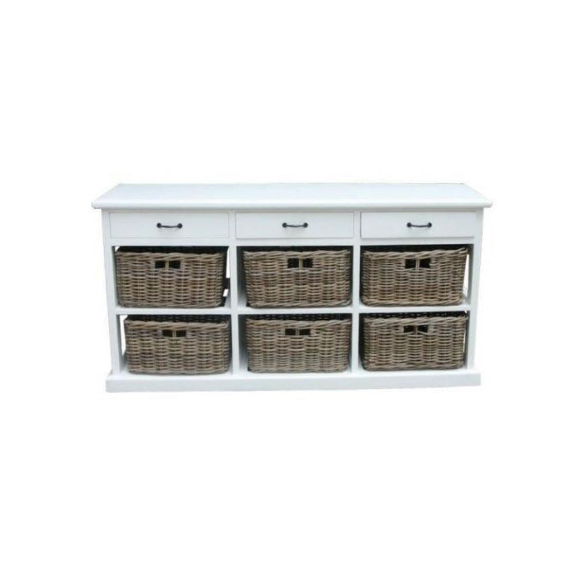 NICE SOLID MAHOGANY DRESSER WITH 6 WICKER BASKETS & 3 TIMBER DRAWERS - MyChocolateWood