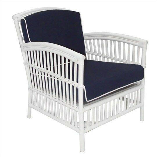 SHIPTON HAMPTONS RATTAN ARMCHAIR IN WHITE/NAVY CUSHION