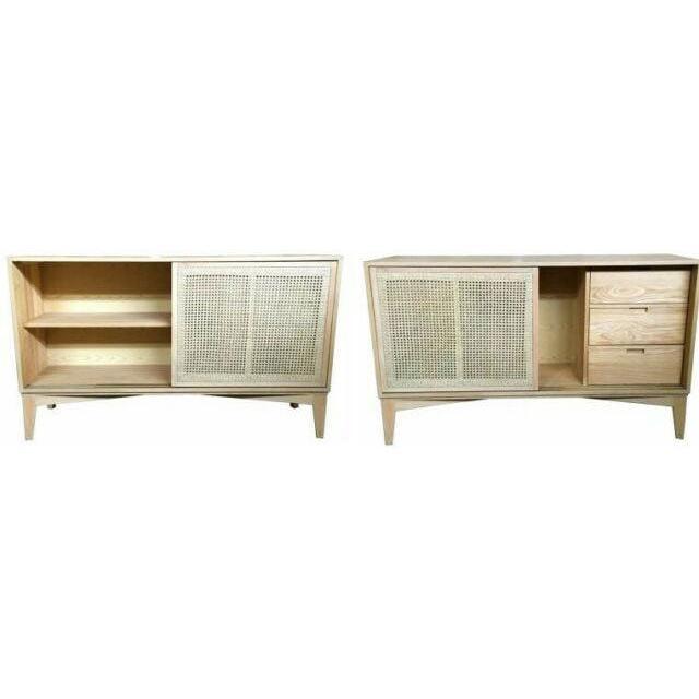 BAHAMAS BUFFET SIDEBOARD SLIDING RATTAN DOORS/ SOLID OAK NATURAL COLOUR 140CM - MyChocolateWood