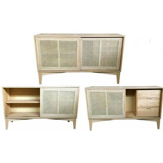 BAHAMAS BUFFET SIDEBOARD SLIDING RATTAN DOORS/ SOLID OAK NATURAL COLOUR 140CM - MyChocolateWood