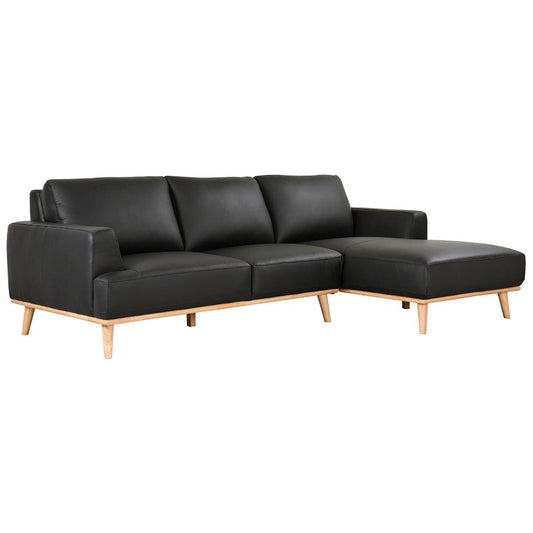 PAMELA 2.5-SEATER RHF CHAISE ITALIAN LEATHER MODULAR SOFA, IN BLACK - MyChocolateWood