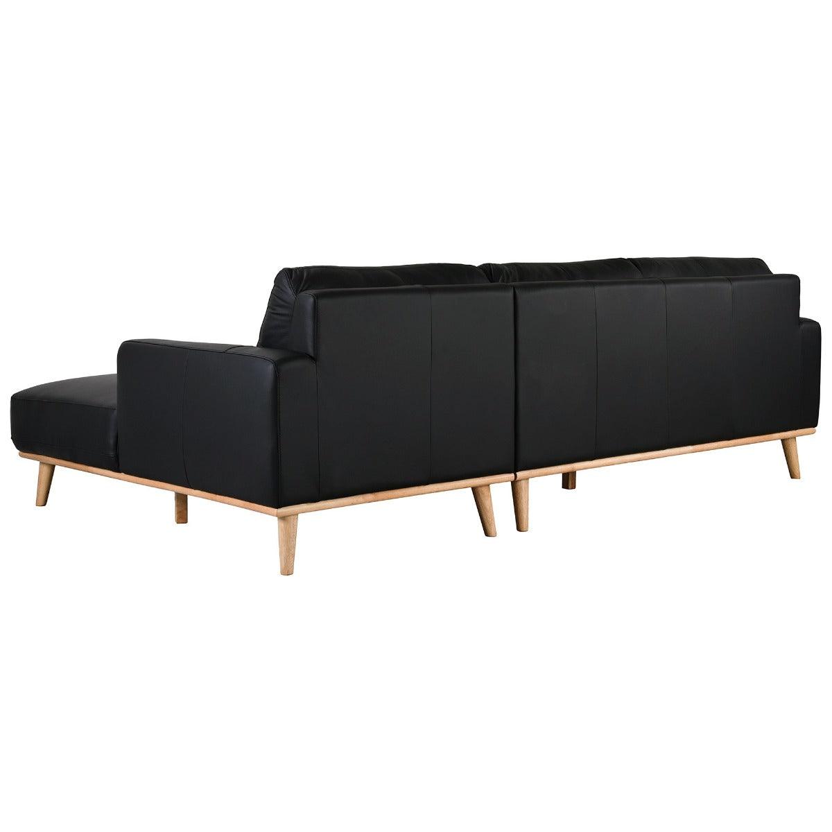PAMELA 2.5-SEATER RHF CHAISE ITALIAN LEATHER MODULAR SOFA, IN BLACK - MyChocolateWood