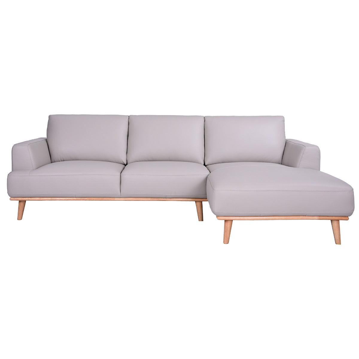 PAMELA 2.5-SEATER RHF CHAISE ITALIAN LEATHER MODULAR SOFA, IN LIGHT GREY - MyChocolateWood