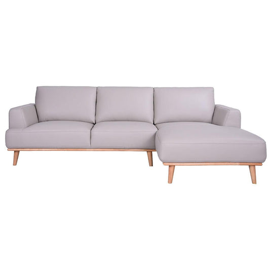 PAMELA 2.5-SEATER RHF CHAISE ITALIAN LEATHER MODULAR SOFA, IN LIGHT GREY - MyChocolateWood