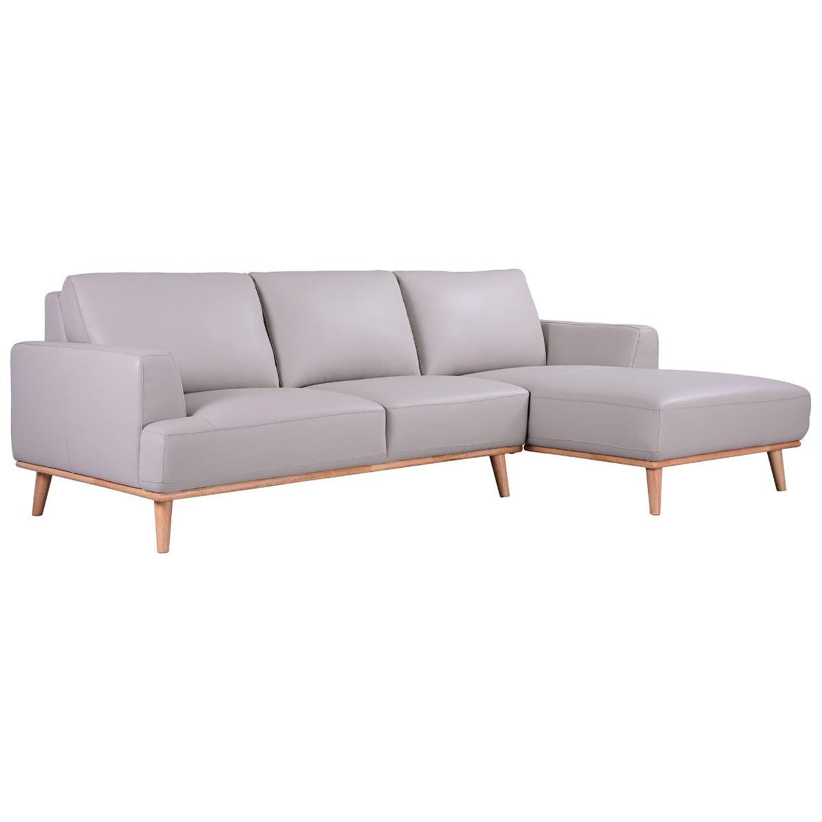 PAMELA 2.5-SEATER RHF CHAISE ITALIAN LEATHER MODULAR SOFA, IN LIGHT GREY - MyChocolateWood