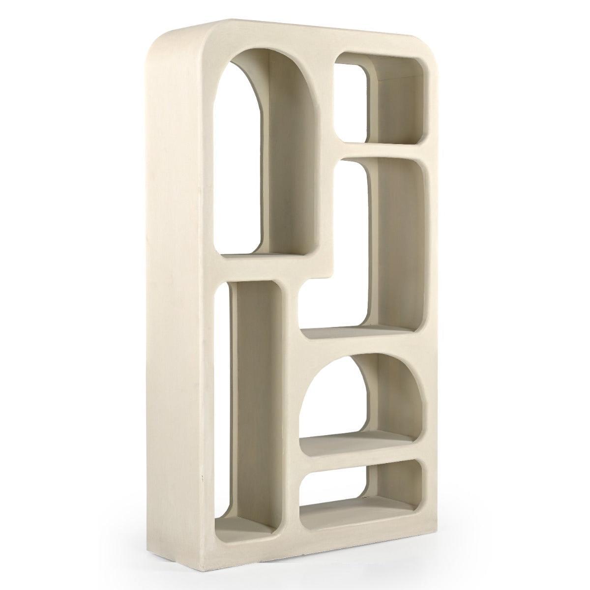 HORIZON MANGO WOOD HIGH BOOKCASE IN CREAM CONCRETE FINISH - MyChocolateWood