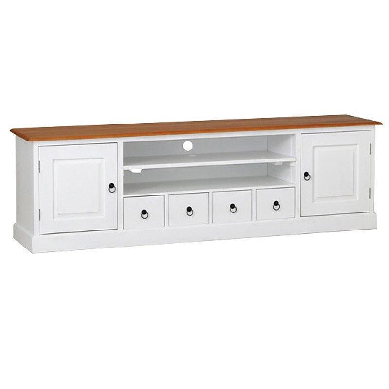 TASMANIA MAHOGANY TIMBER TV UNIT 2 DOORS & 4 DVD SIZE DRAWERS IN WHITE/CARAME200CML - MyChocolateWood