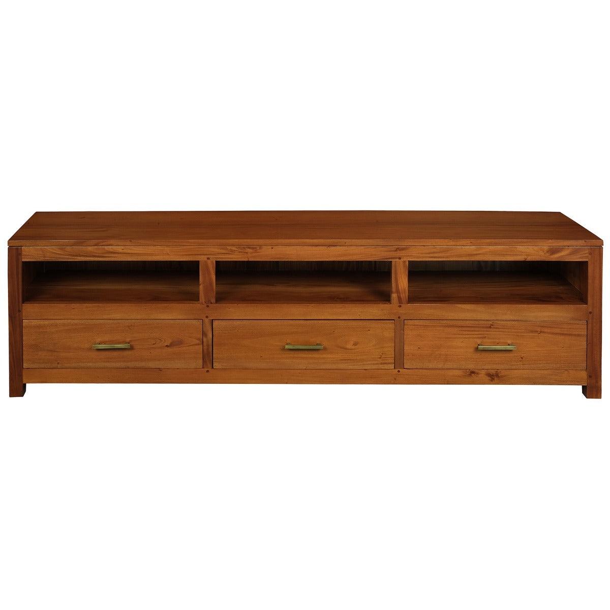 PARIS SOLID MAHOGANY TV UNIT WITH 3 DRAWERS IN LIGHT PECAN 190CM