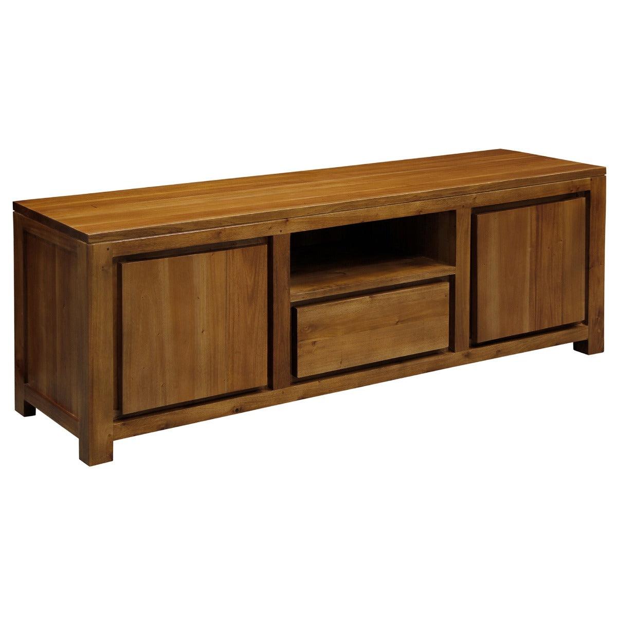 TANAKA SOLID MAHOGANY TV UNIT 2 DOORS & 1 DRAWER IN LIGHT PECAN 160CM - MyChocolateWood
