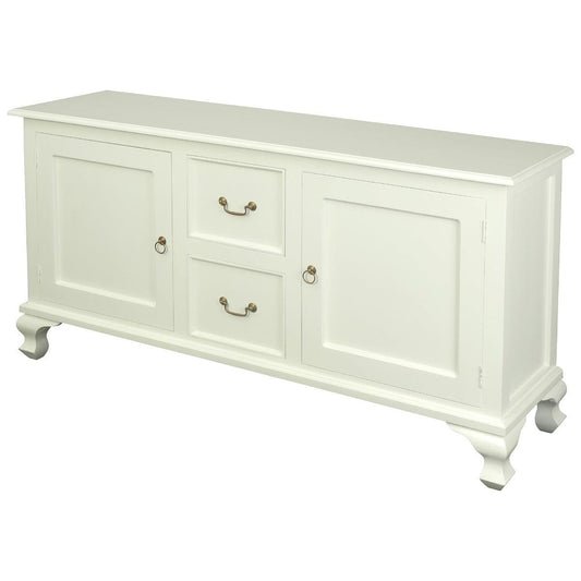 STEWART QUEEN ANN STYLE SOLID MAHOGANY 2 DOORS SIDEBOARD/BUFFET 2 DRAWERS SOLID WHITE 160CM - MyChocolateWood