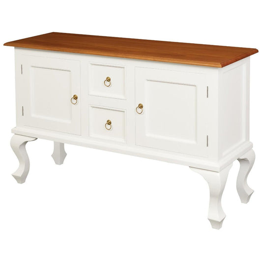 STEWART QUEEN ANN STYLE SOLID MAHOGANY 2 DOORS 2 DRAWERS SOFA TABLE IN WHITE/CARAMEL130CM - MyChocolateWood
