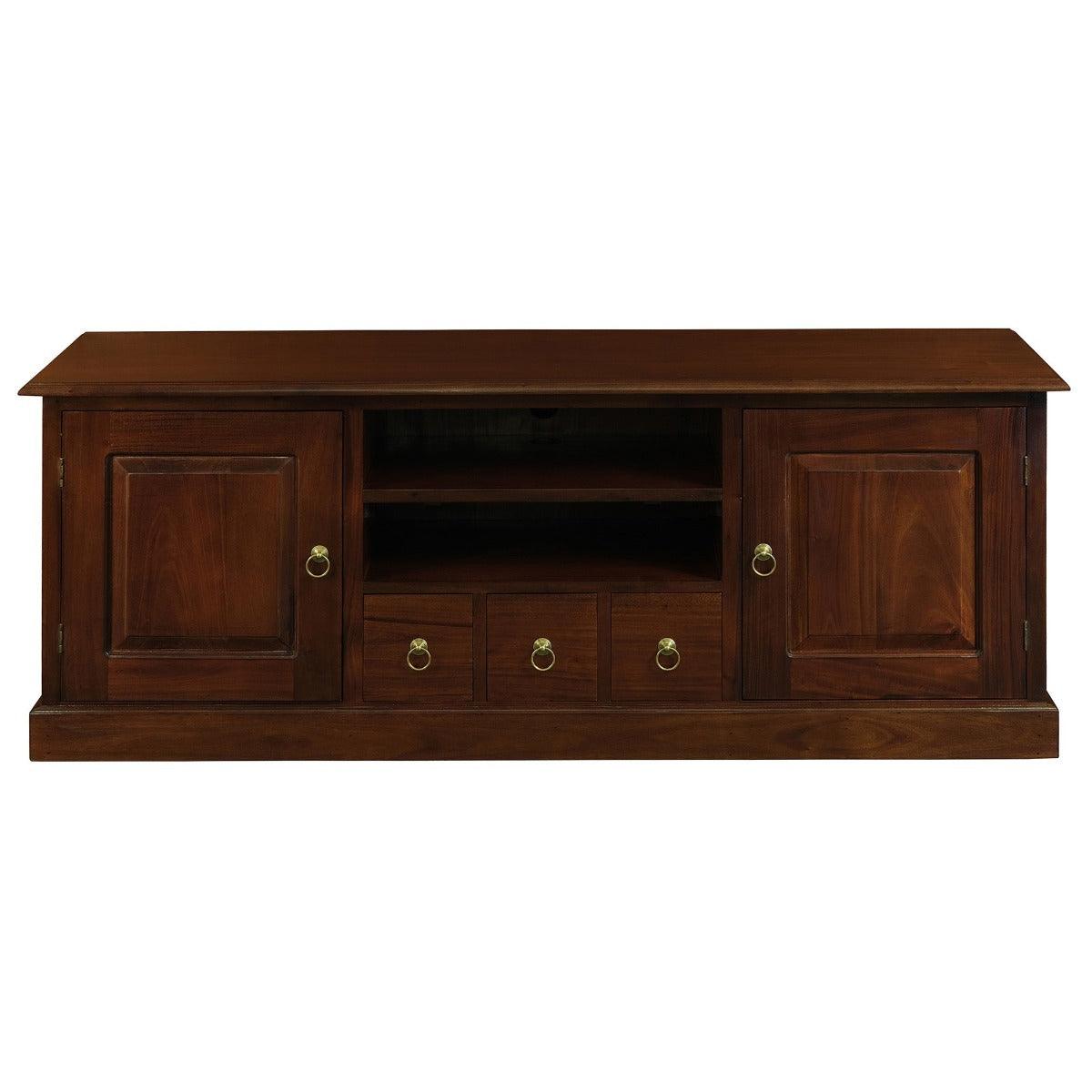 TASMANIA MAHOGANY TIMBER TV UNIT 2 DOORS & 3 CD DRAWERS IN MAHOGANY 160CM - MyChocolateWood