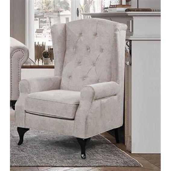 WOODLEY LOUNGE ARMCHAIR WING CHAIR IN BEIGE FABRIC - MyChocolateWood