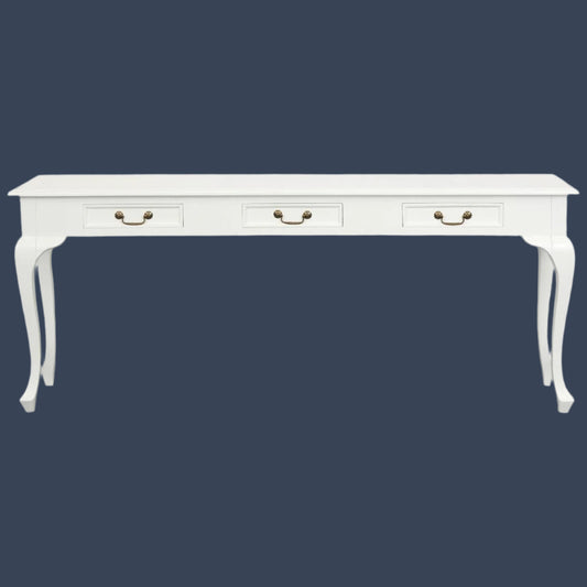 STEWART QUEEN ANN SOLID MAHOGANY 3 DRAWERS CONSOLE TABLE/HALL TABLE IN SOLID WHITE 180CM - MyChocolateWood