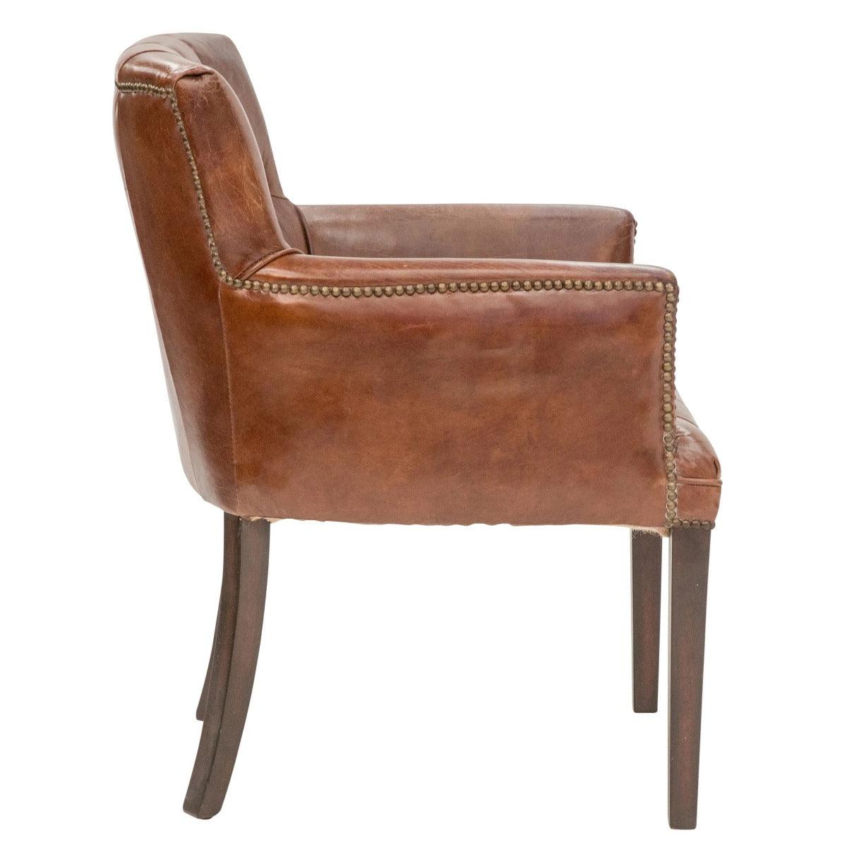 VERDON VINTAGE LEATHER ARMCHAIR ACCENT CHAIR WITH BRASS STUD TRIM