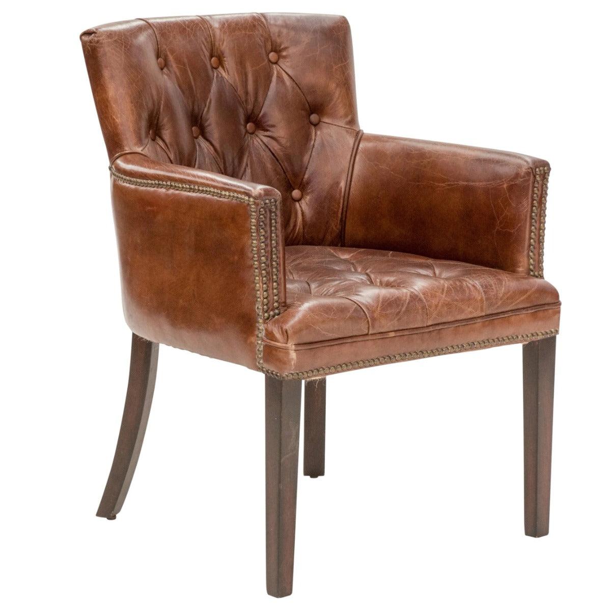 VERDON VINTAGE LEATHER ARMCHAIR ACCENT CHAIR WITH BRASS STUD TRIM
